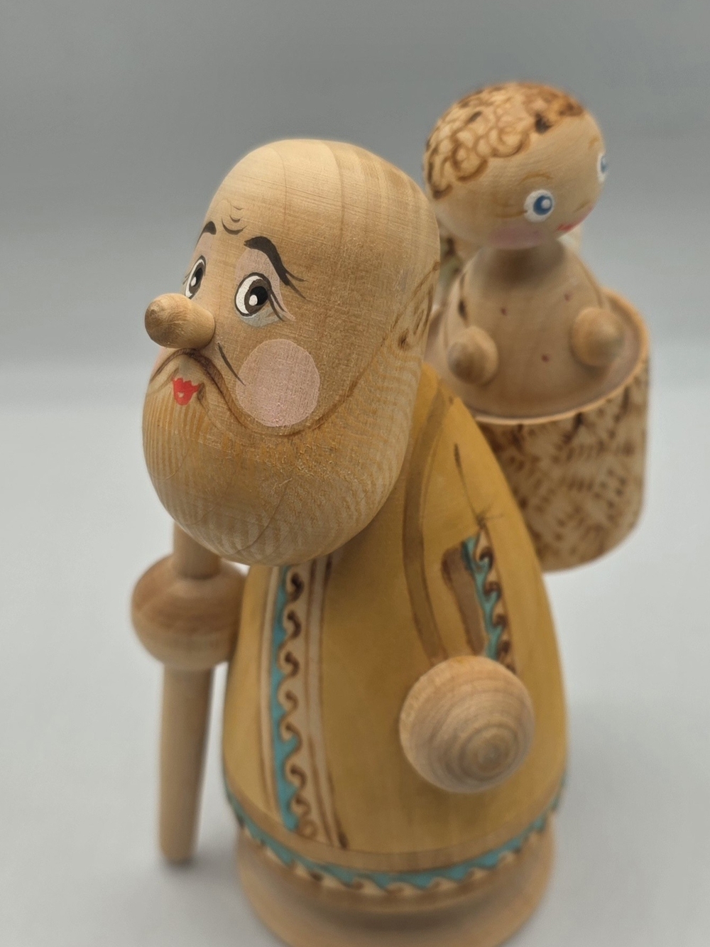 Hand-Painted Wooden Figurine with Angel in Basket - Yellow & Natural Wood